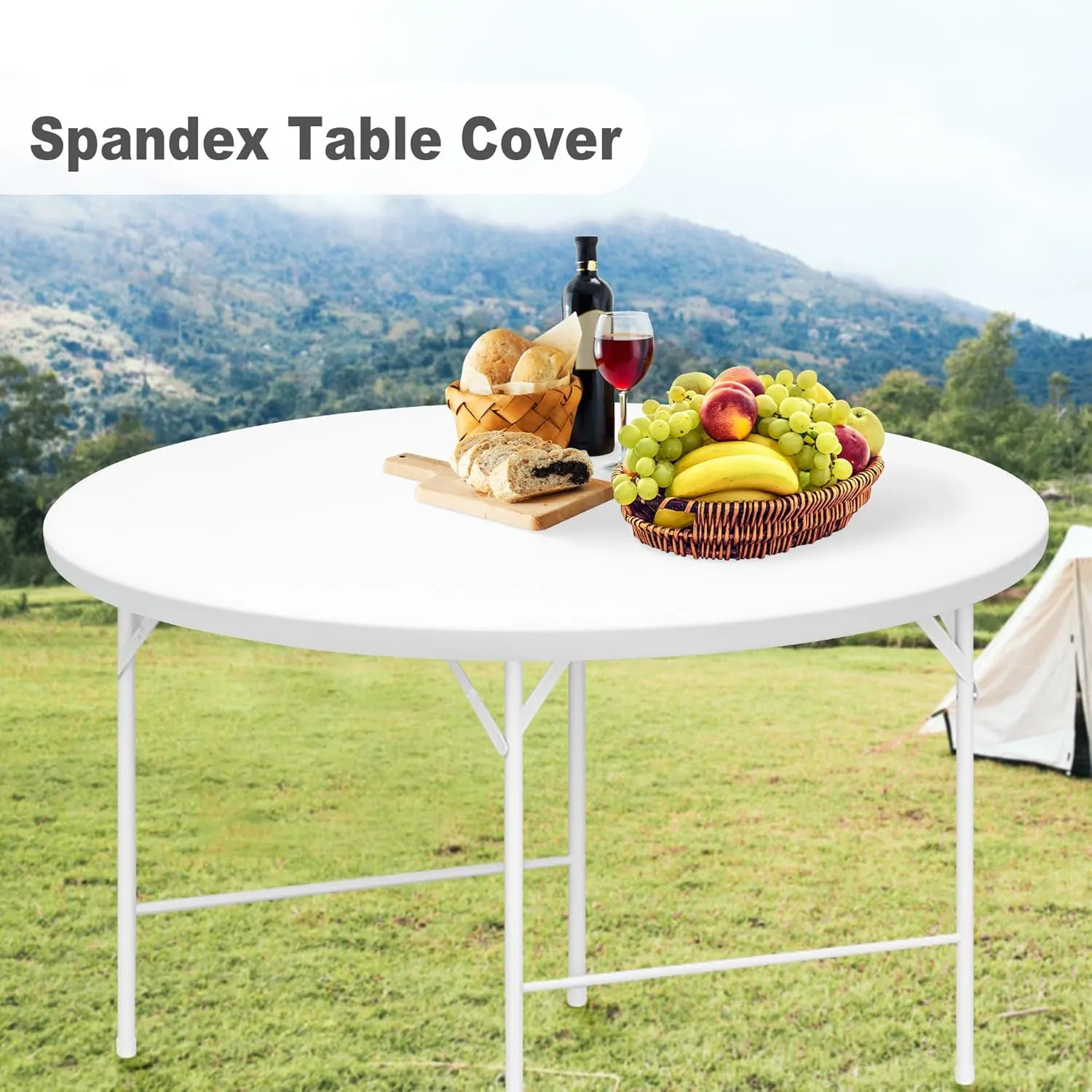 eeivs 2 Pack Round Fitted Tablecloth Black Spandex Elastic Stretchable Table Cover for Kitchen Dining Indoor Outdoor Picnic Camping Table Topper 60 Inch