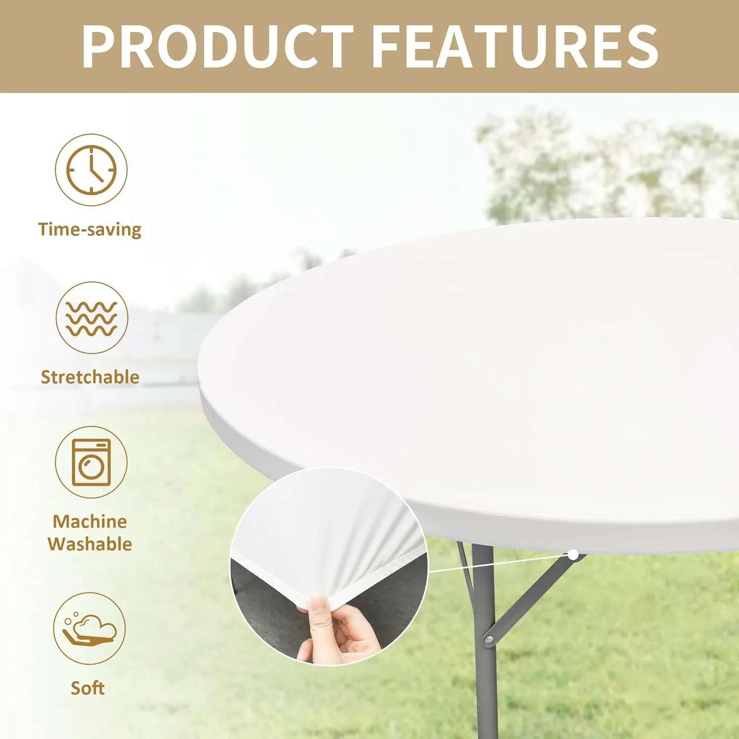 eeivs 2 Pack Round Fitted Tablecloth Black Spandex Elastic Stretchable Table Cover for Kitchen Dining Indoor Outdoor Picnic Camping Table Topper 60 Inch