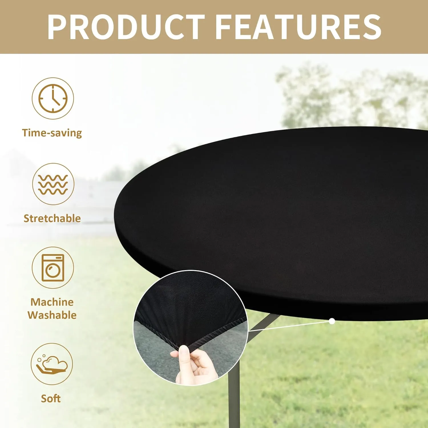 eeivs 2 Pack Round Fitted Tablecloth Black Spandex Elastic Stretchable Table Cover for Kitchen Dining Indoor Outdoor Picnic Camping Table Topper 60 Inch