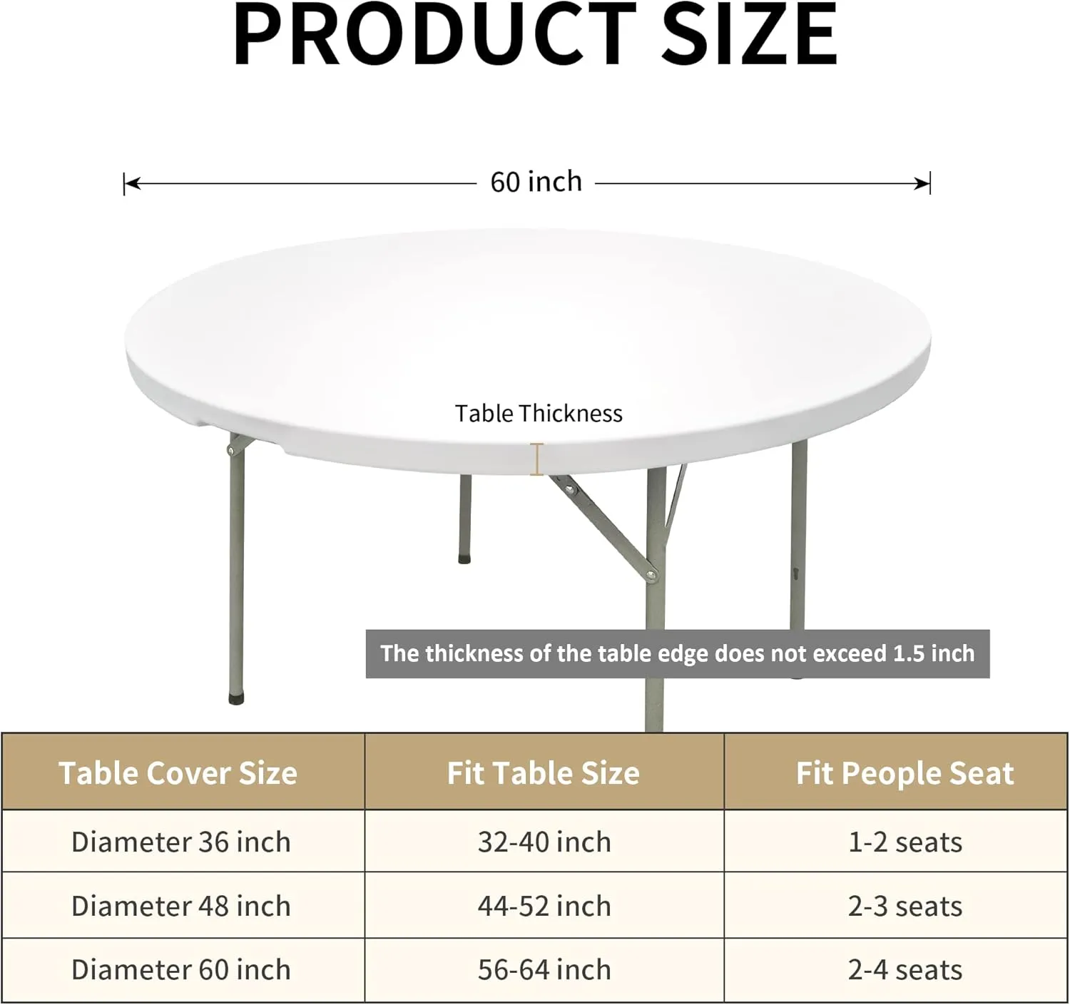 eeivs 2 Pack Round Fitted Tablecloth Black Spandex Elastic Stretchable Table Cover for Kitchen Dining Indoor Outdoor Picnic Camping Table Topper 60 Inch