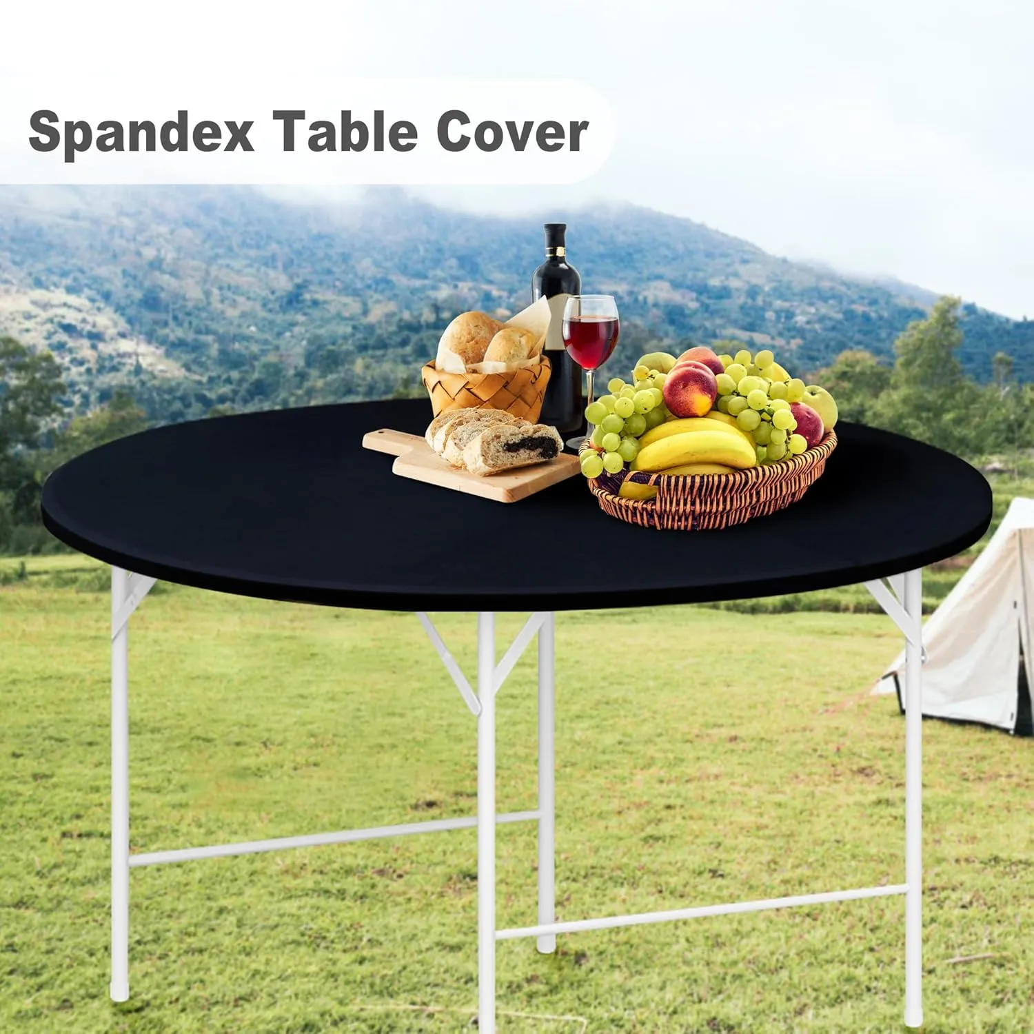eeivs 2 Pack Round Fitted Tablecloth Black Spandex Elastic Stretchable Table Cover for Kitchen Dining Indoor Outdoor Picnic Camping Table Topper 60 Inch