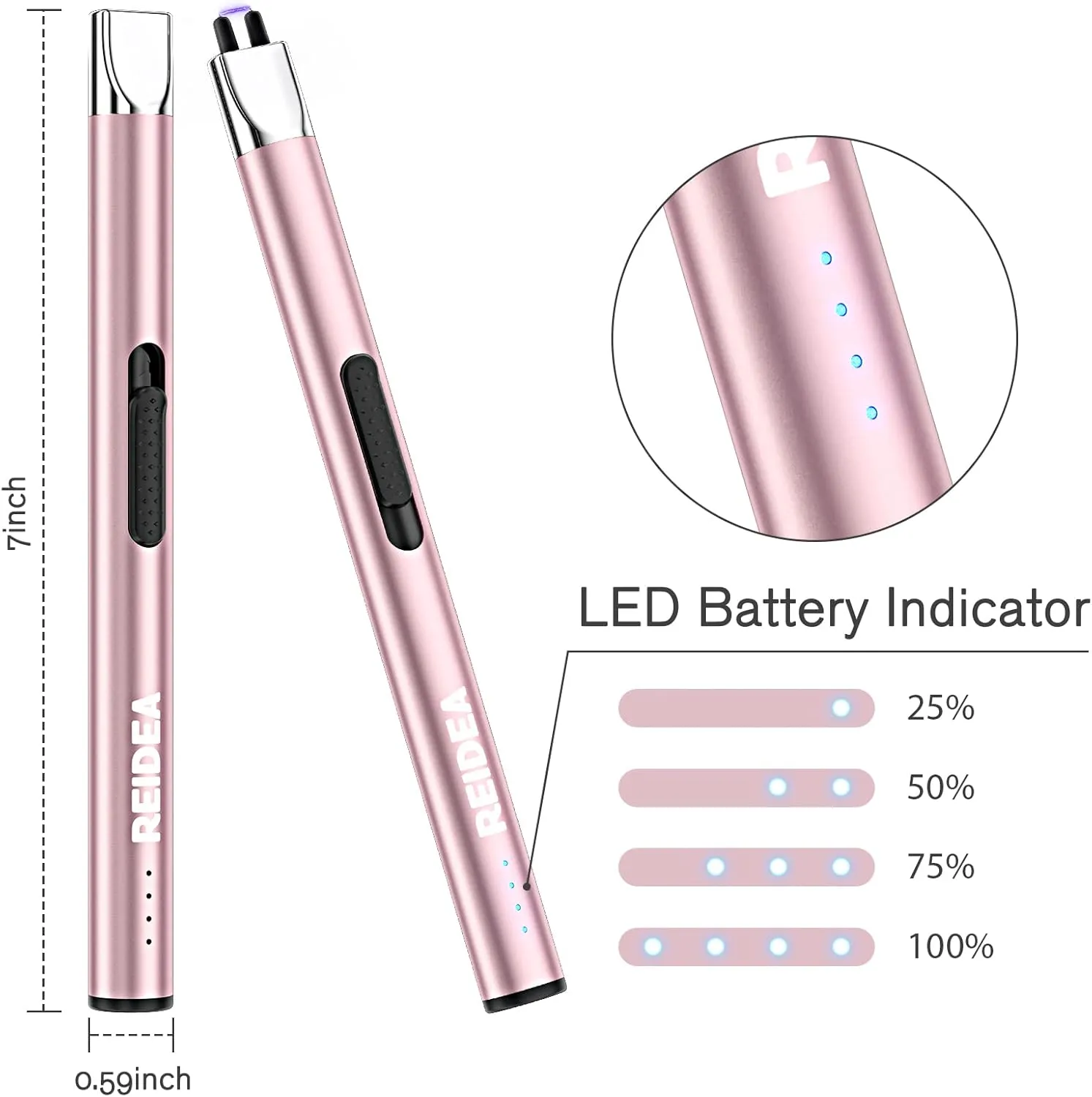 Electric Lighter 2 Pack REIDEA S4 Pro USB Rechargeable Safety Lock with LED Battery Indicator Flameless Windproof Arc Plasma Lighter for Candle, Fireworks (Rose Gold)