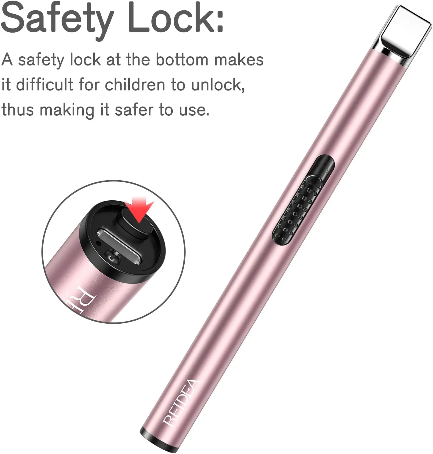 Electric Lighter 2 Pack REIDEA S4 Pro USB Rechargeable Safety Lock with LED Battery Indicator Flameless Windproof Arc Plasma Lighter for Candle, Fireworks (Rose Gold)