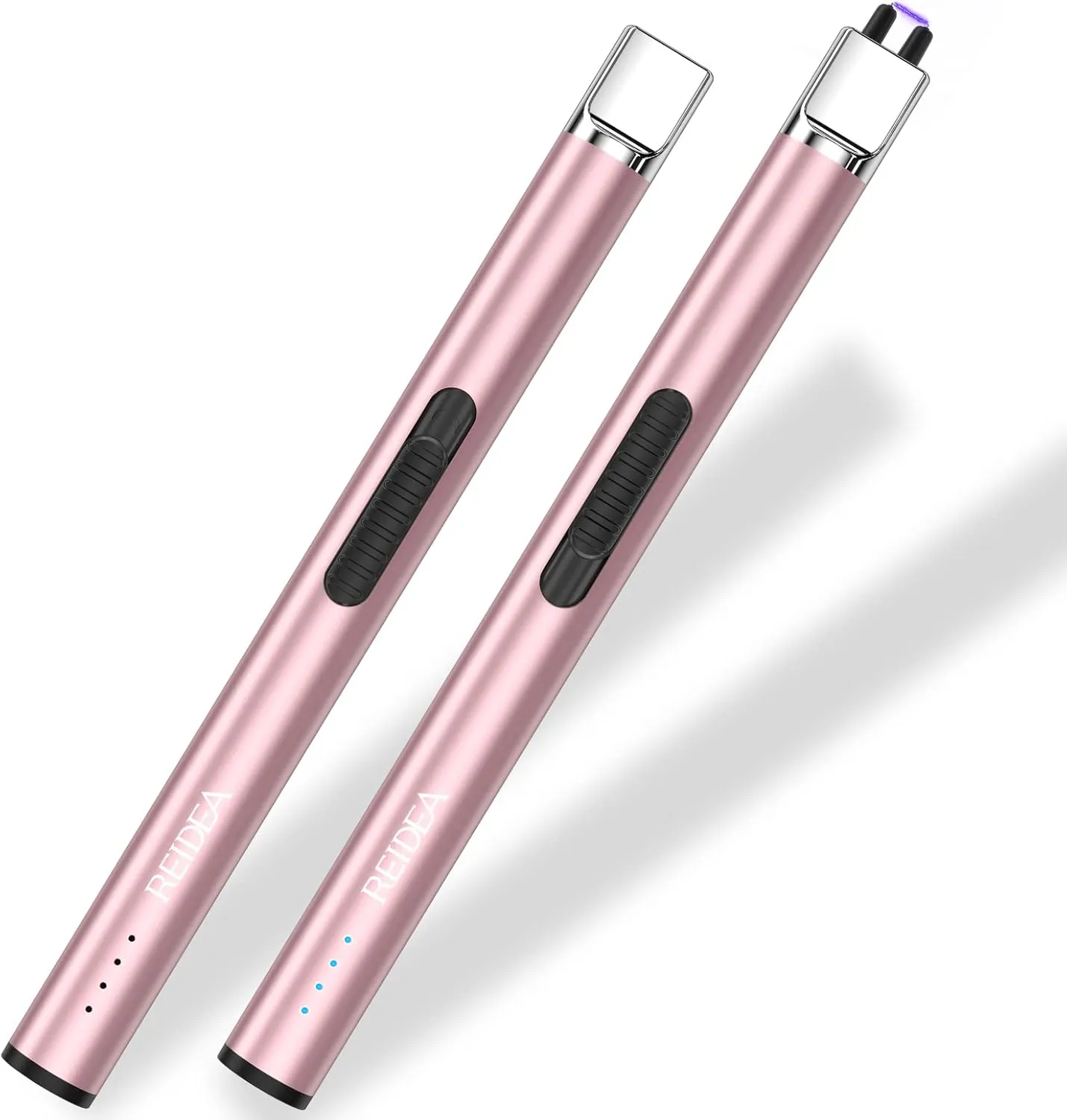 Electric Lighter 2 Pack REIDEA S4 Pro USB Rechargeable Safety Lock with LED Battery Indicator Flameless Windproof Arc Plasma Lighter for Candle, Fireworks (Rose Gold)