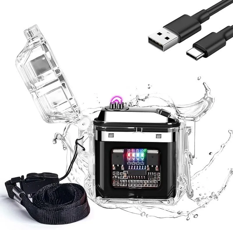 Electric Plasma Lighter Rechargeable, Cool Lighter with Ignition Count Display, USB Windproof Waterproof Dual Arc Electric Lighter, Father's Day, Christmas, Birthday Gift(B)