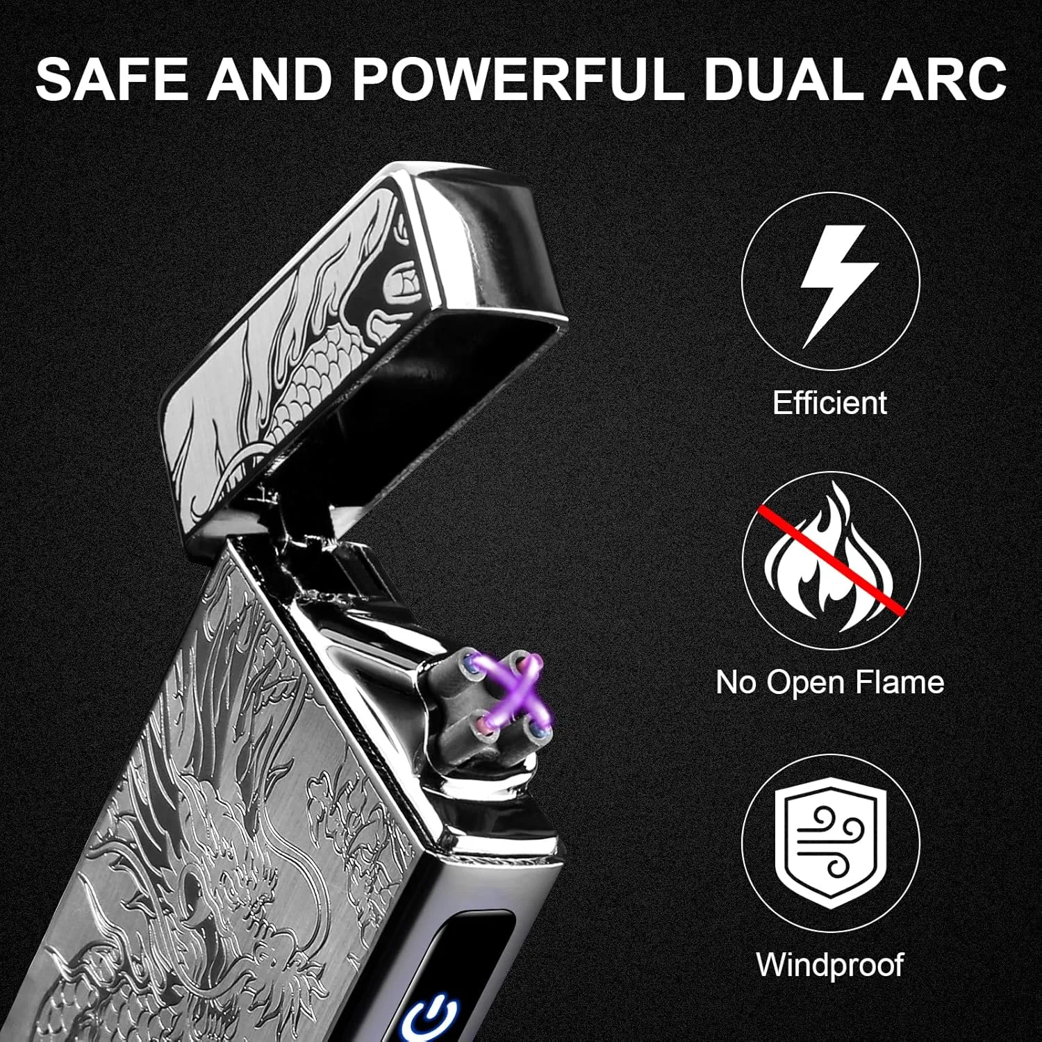 Electronic Lighter Plasma Arc USB Rechargeable Windproof Flameless Metal Dragon Lighter for Camping Hiking Business