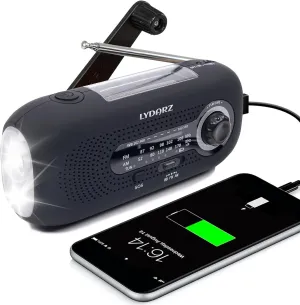 Emergency Crank Weather Radio, Solar Hand Crank Portable AM/FM/NOAA, 3 Mode Flashlight, Cell Phone Charger, SOS for Home and Outdoor (Black)
