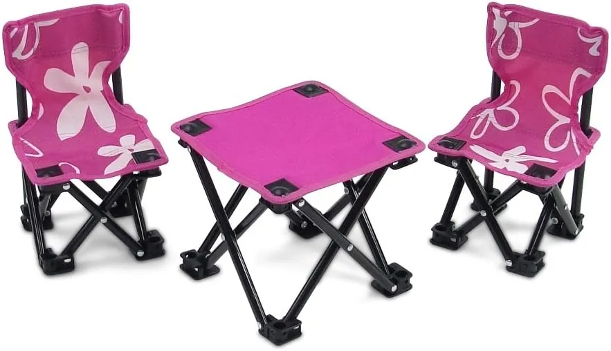 Emily Rose 18 Inch Doll 3-PC Folding Camp Camping Beach Sports Chairs and Table Set | Doll Furniture is Compatible with16-18" Dolls | USA Business