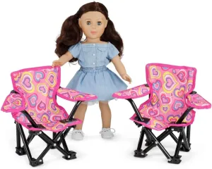 Emily Rose 18 Inch Doll Pink Folding Camping Sports Camp Beach 2 Chair Toy Set with Carry Storage Case | Furniture & Accessories Fits 14 - 19 Inch Dolls | USA Business