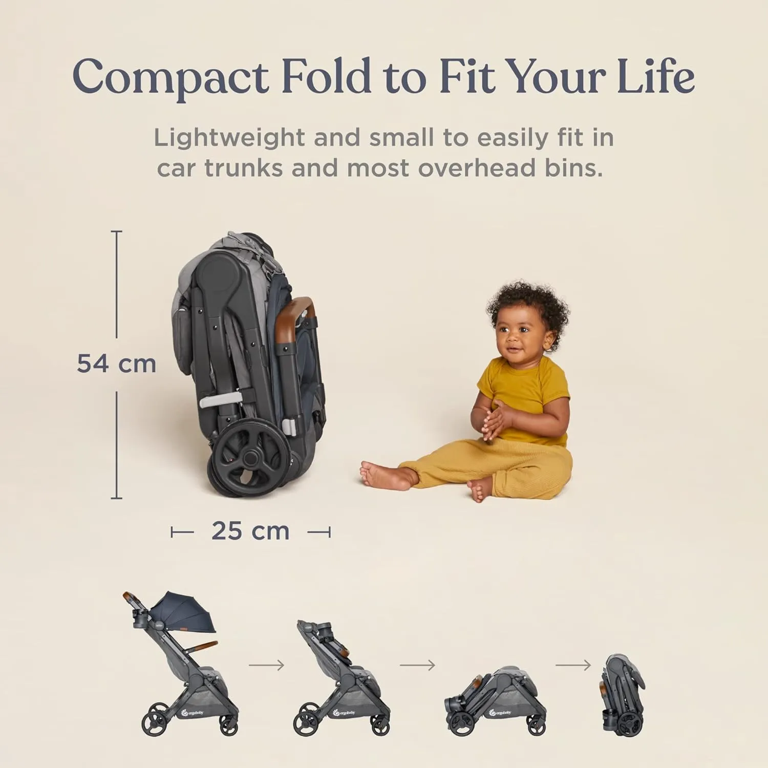 Ergobaby Metro  Deluxe Compact Baby Stroller, Lightweight Umbrella Stroller Folds Down for Overhead Airplane Storage (Carries up to 50 lbs), Car Seat Compatible, London Grey