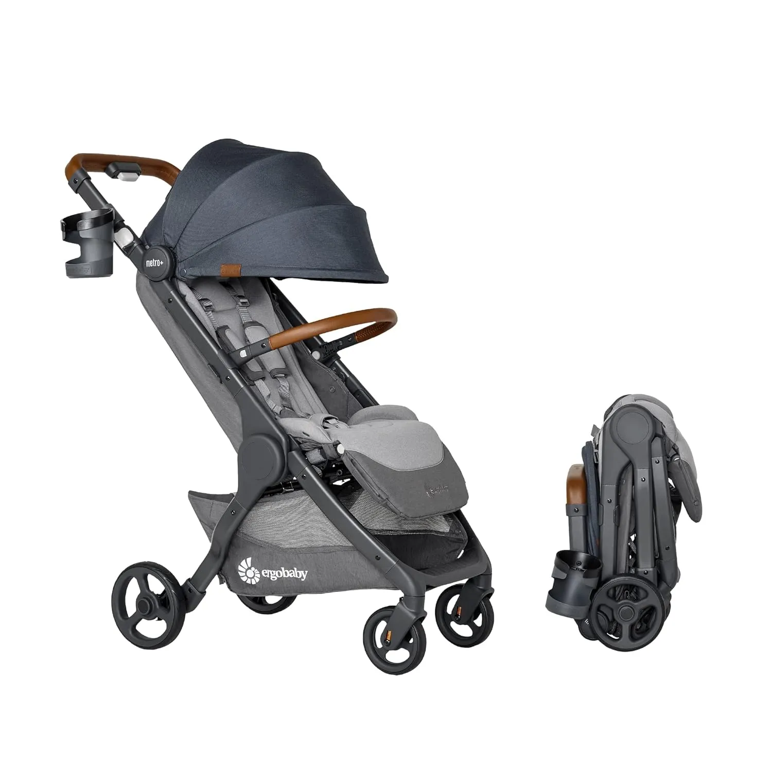 Ergobaby Metro  Deluxe Compact Baby Stroller, Lightweight Umbrella Stroller Folds Down for Overhead Airplane Storage (Carries up to 50 lbs), Car Seat Compatible, London Grey