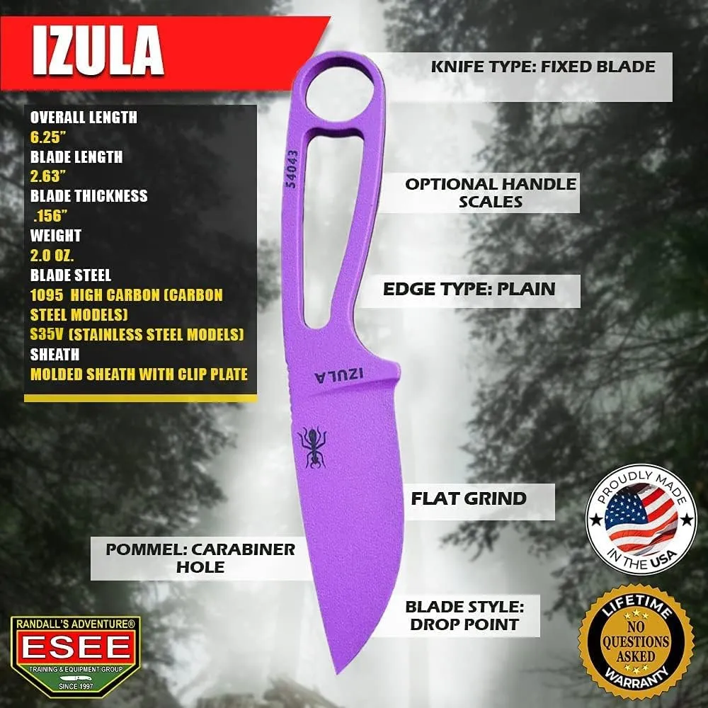ESEE Izula Fixed Blade Knife w/Molded Polymer Sheath and Clip Plate