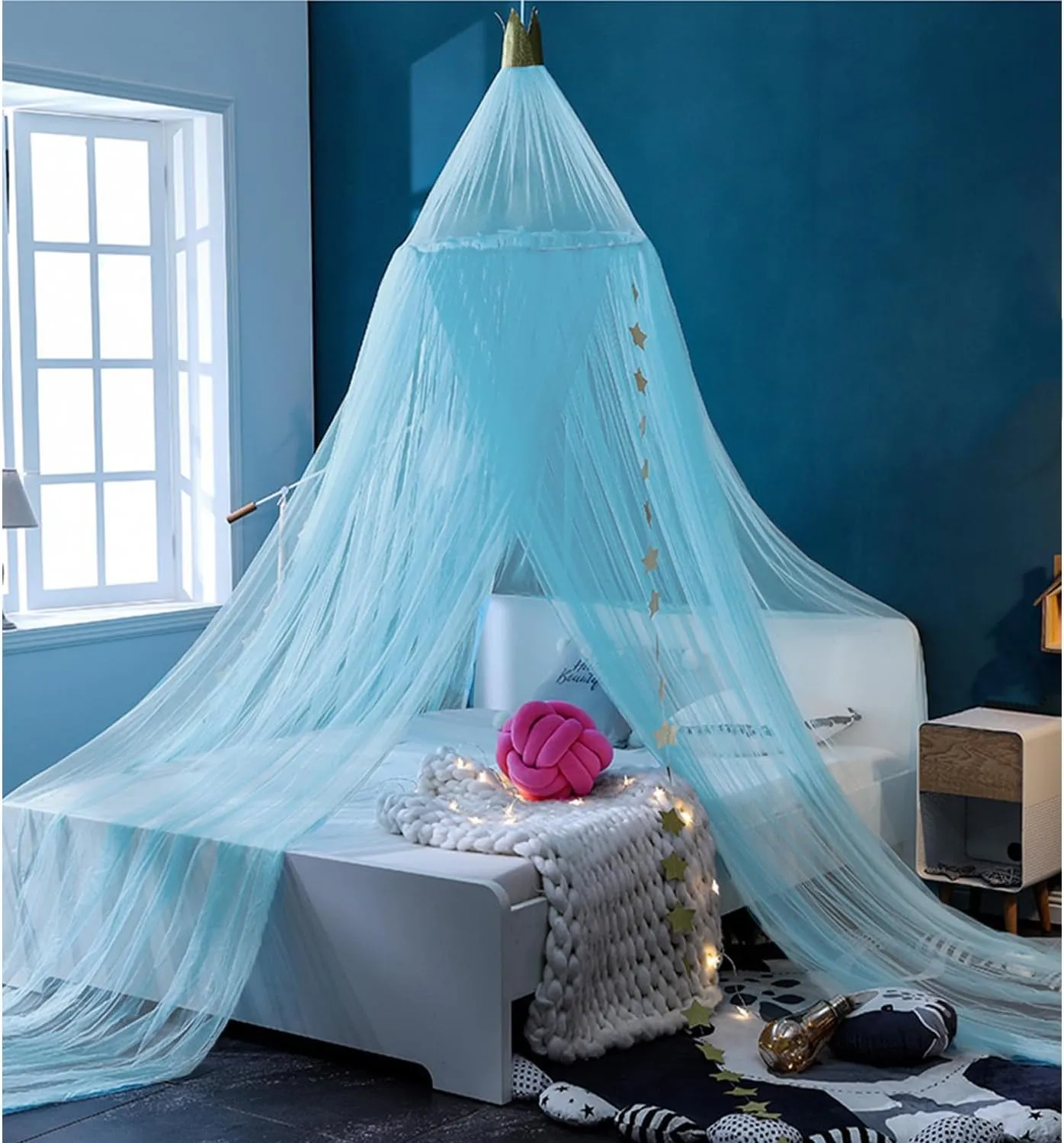 ESUPPORT Dome Princess Bed Canopy Round Lace Mosquito Net Play Tent Hanging House Decoration Lace Netting Curtains for Indoor Outdoor