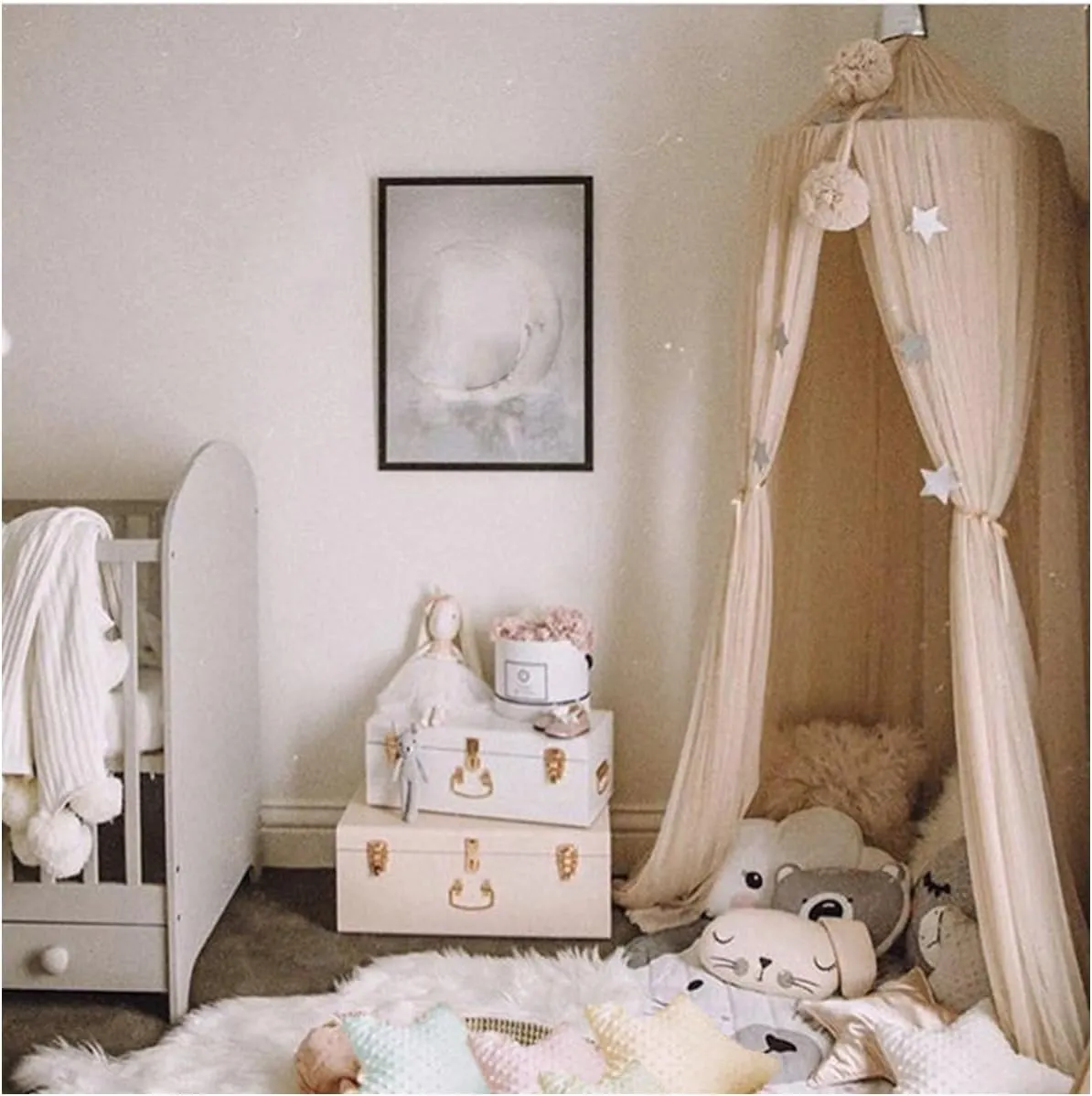 ESUPPORT Dome Princess Bed Canopy Round Lace Mosquito Net Play Tent Hanging House Decoration Lace Netting Curtains for Indoor Outdoor
