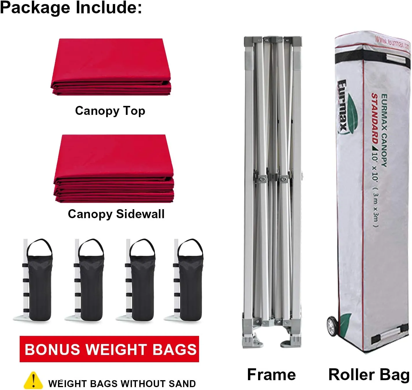 Eurmax USA 10'x10' Pop-up Canopy Tent Commercial Instant Canopies with 4 Removable Zipper End Side Walls and Roller Bag, Bonus 4 SandBags(Red)