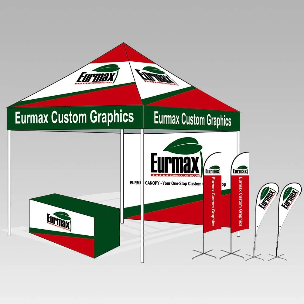 Eurmax USA 10'x10' Pop-up Canopy Tent Commercial Instant Canopies with 4 Removable Zipper End Side Walls and Roller Bag, Bonus 4 SandBags(Red)