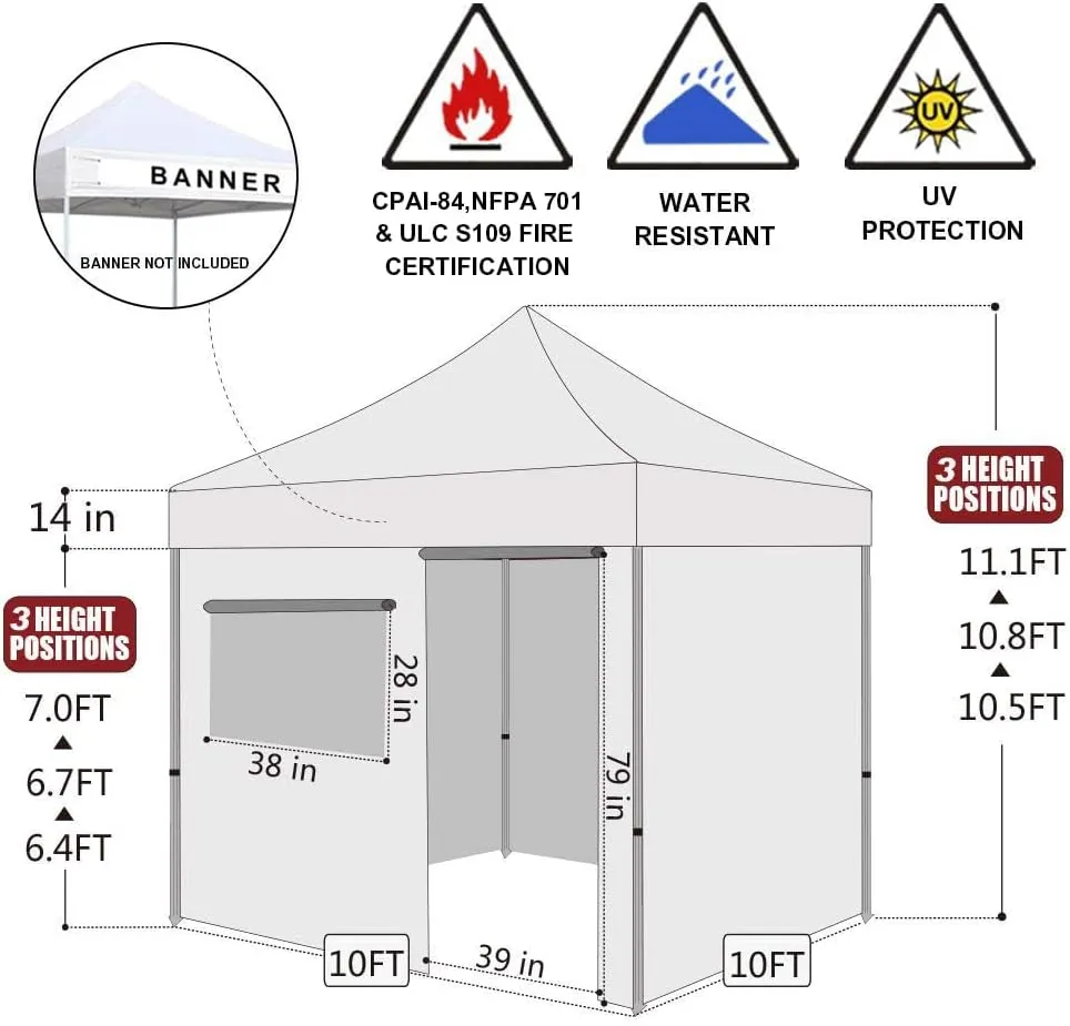 Eurmax USA 10'x10' Pop-up Canopy Tent Commercial Instant Canopies with 4 Removable Zipper End Side Walls and Roller Bag, Bonus 4 SandBags(Red)