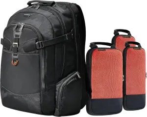 EVERKI Business Laptop Backpack for Men & Women   Compressible Packing Cube Set of 3 (2 S & 1 M), 40L Capacity, XL Laptop Compartment, 180 Degree Fold-Out Design, Work & Gaming Laptop Bag w Rain Cover