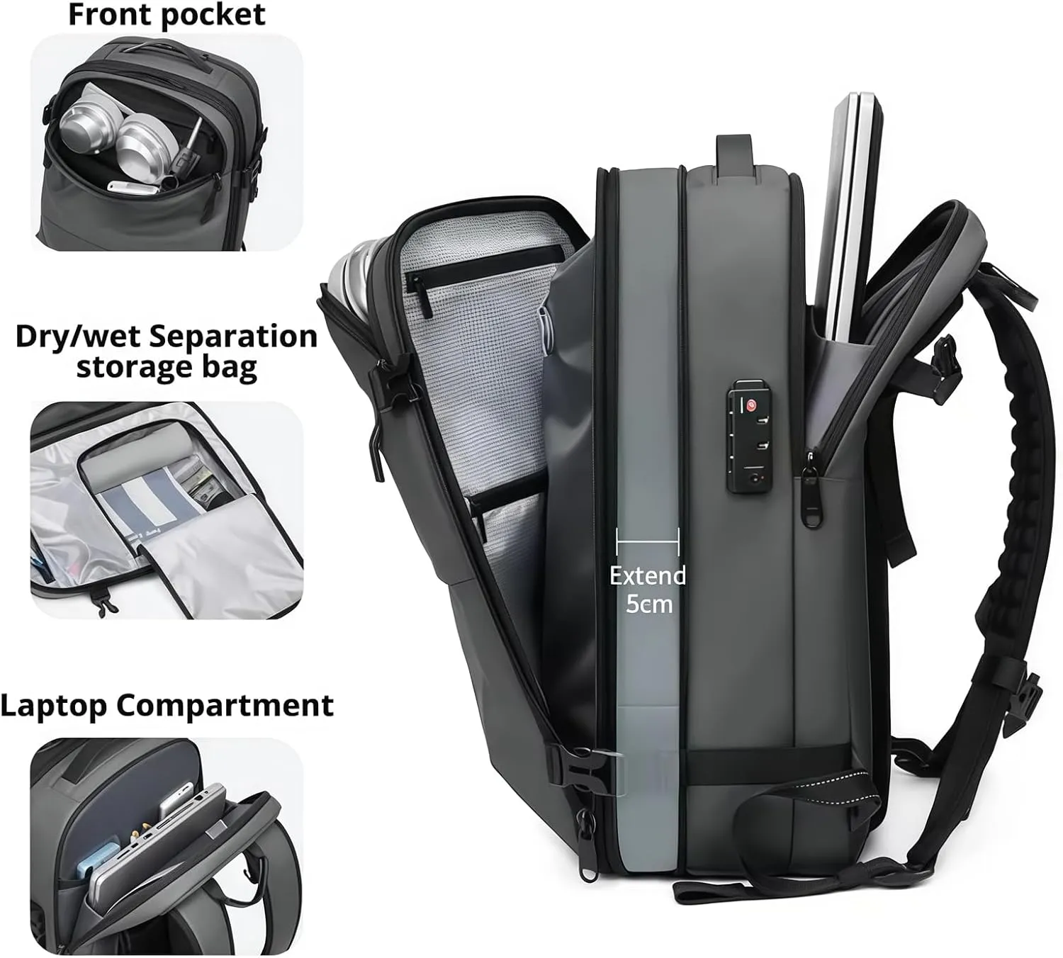 Ezyvac Backpack, Ezyvac Bag, Expandable Vaccage Bag Water Resistant, Anti Theft Vacuum Back Pack (Gray)