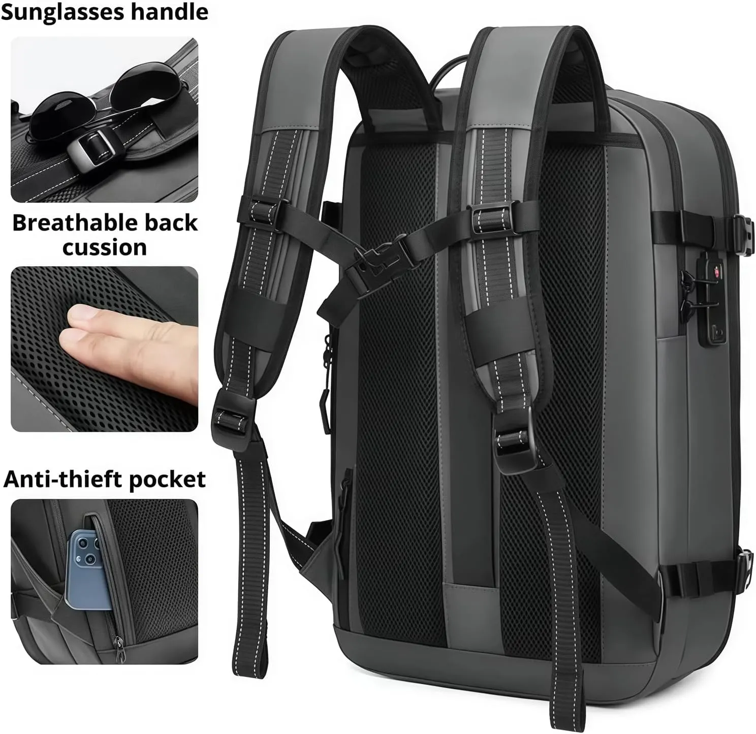 Ezyvac Backpack, Ezyvac Bag, Expandable Vaccage Bag Water Resistant, Anti Theft Vacuum Back Pack (Gray)