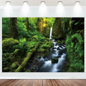 Fabric 7x5ft Jungle River Backdrop Spring Waterfall River Green Forest Photography Background Flowing Mountain Stream Natural Scenery Wallpaper Outdoorsy Camping Hiking Photo Studio Props