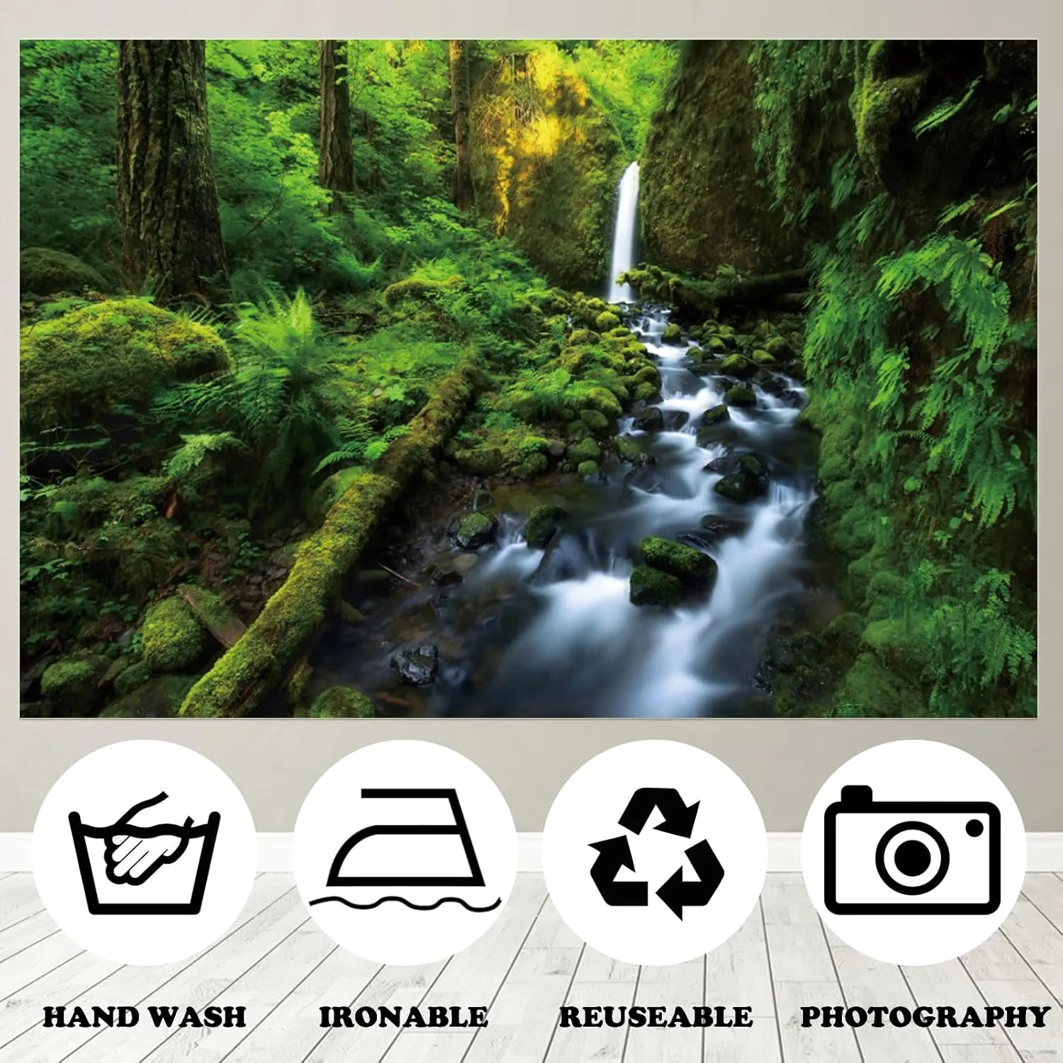 Fabric 7x5ft Jungle River Backdrop Spring Waterfall River Green Forest Photography Background Flowing Mountain Stream Natural Scenery Wallpaper Outdoorsy Camping Hiking Photo Studio Props