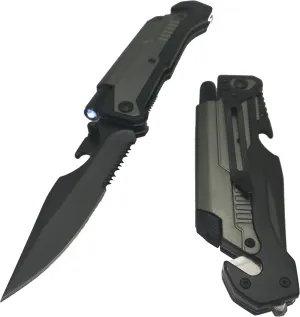 Falcon Spring Assisted Rescue Pocket Knife with Fire Starter and LED Flash Light