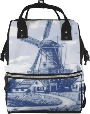 Fashion Diaper Bag Mummy Backpack Vintage Dutch Windmill Nappy Bag Large Capacity Baby Care Bags For Mom Dad