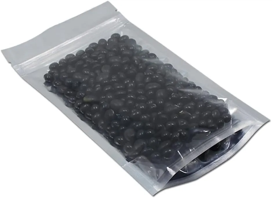 FERENLI 500 Pieces Stand Up Clear Front Zipper Lock Resealable Aluminum Mylar Foil Plastic Packaging Bag for Zip Heat Seal Package Lock with Tear Notch Long Term Food Storage 4.7x7.9 inch