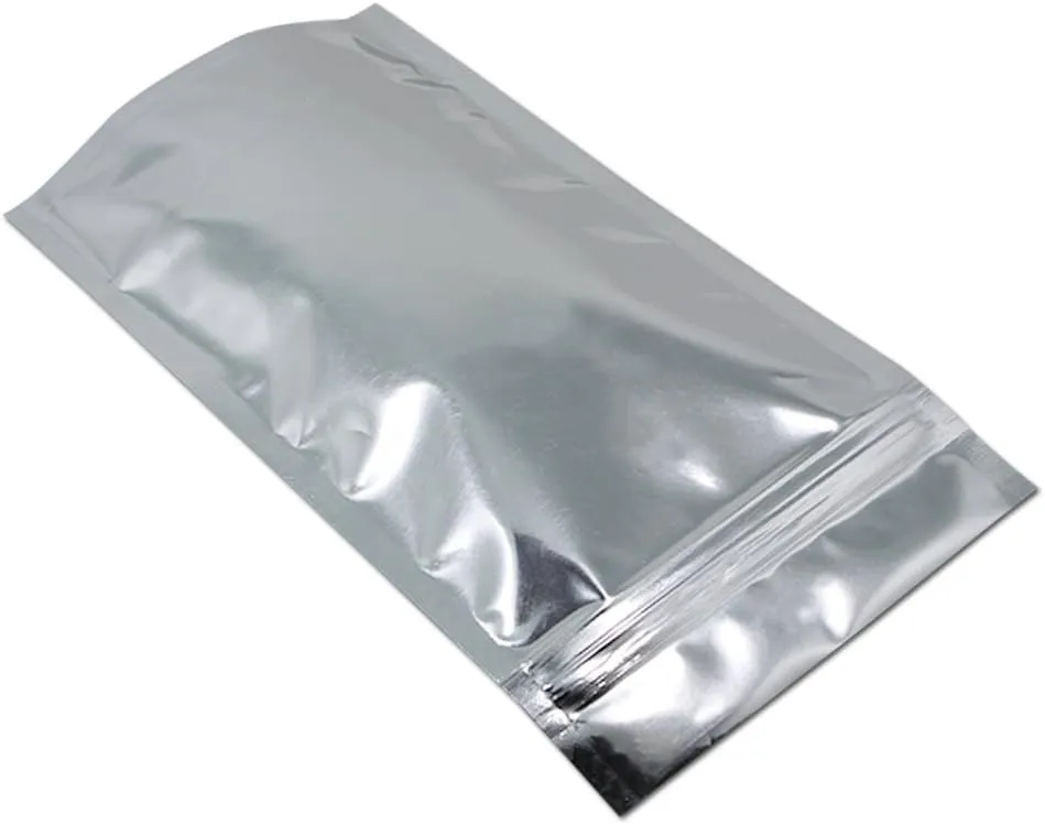FERENLI 500 Pieces Stand Up Clear Front Zipper Lock Resealable Aluminum Mylar Foil Plastic Packaging Bag for Zip Heat Seal Package Lock with Tear Notch Long Term Food Storage 4.7x7.9 inch