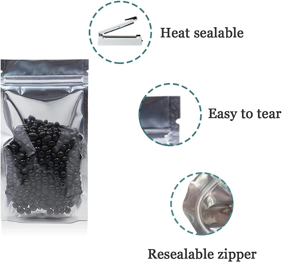 FERENLI 500 Pieces Stand Up Clear Front Zipper Lock Resealable Aluminum Mylar Foil Plastic Packaging Bag for Zip Heat Seal Package Lock with Tear Notch Long Term Food Storage 4.7x7.9 inch