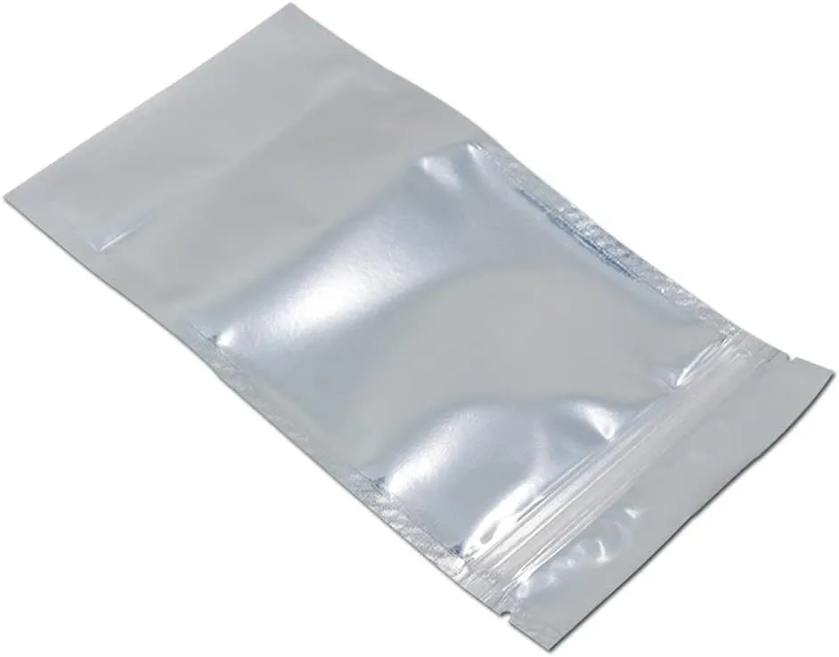 FERENLI 500 Pieces Stand Up Clear Front Zipper Lock Resealable Aluminum Mylar Foil Plastic Packaging Bag for Zip Heat Seal Package Lock with Tear Notch Long Term Food Storage 4.7x7.9 inch