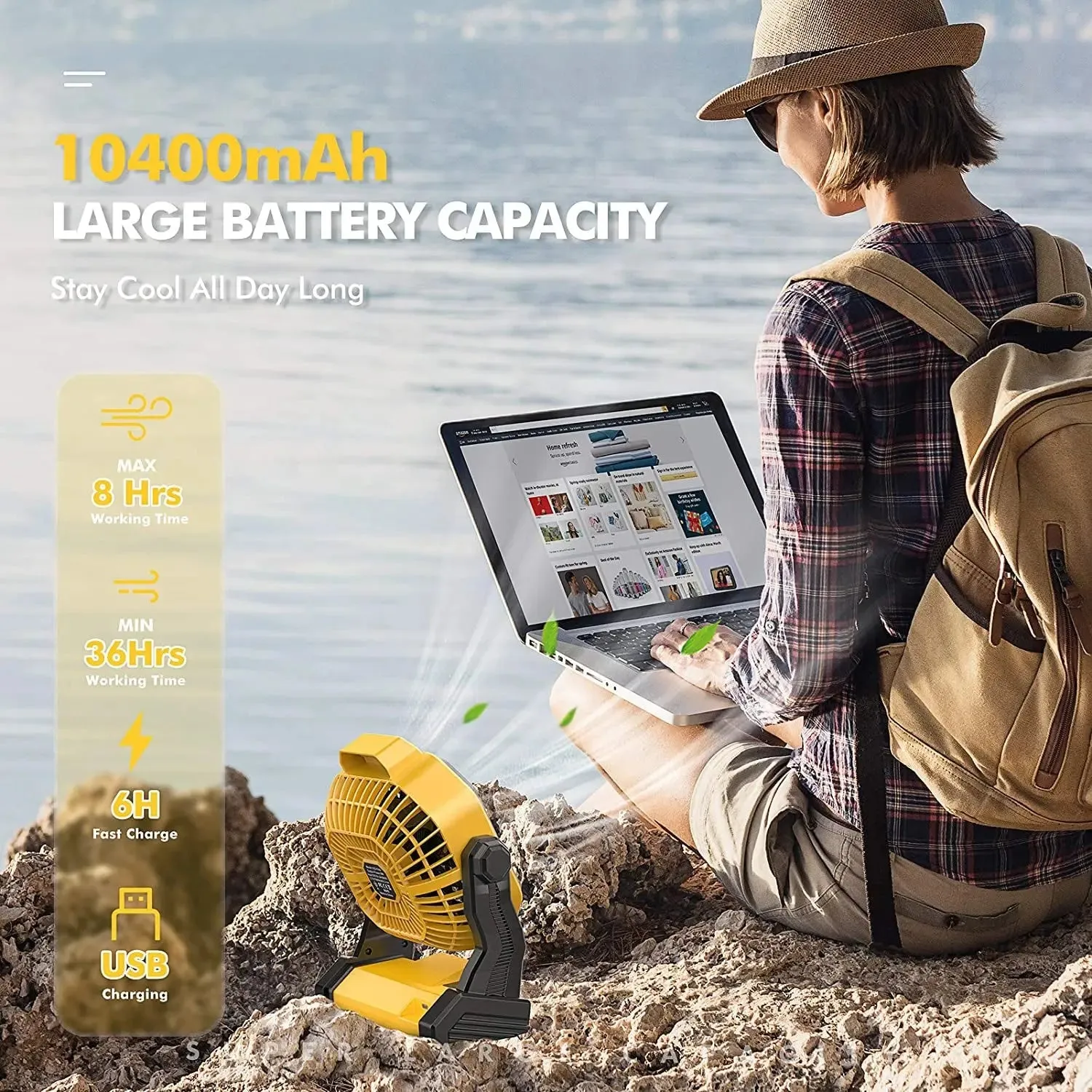 Fishing, Stepless for Quick dispatch Home, Portable Picnic, Fan Operated Camping LED Lantern, Battery with Barbecue, Rechargeable 9 Inch Travel, Quiet Powered Fan 36 Surprise sale Battery Speed Tent and Hours with