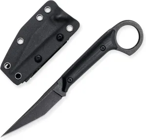 Fixed Blade Knife, D2 Stonewashed Steel Blade, G10 Handle, Tactical EDC, Utility Knife for Outdoor Survival Hiking Camping with Kydex Sheath OS1014 (Black)
