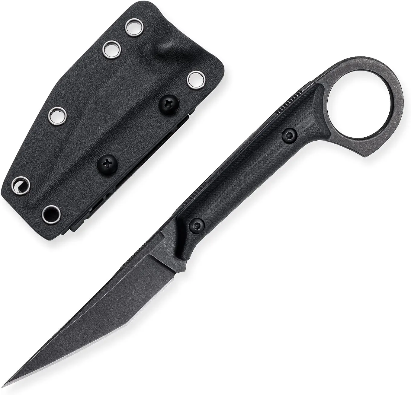 Fixed Blade Knife, D2 Stonewashed Steel Blade, G10 Handle, Tactical EDC, Utility Knife for Outdoor Survival Hiking Camping with Kydex Sheath OS1014 (Black)