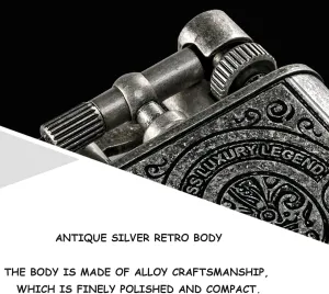 Flame Torch Windproof Lighters, Refillable Adjustable Lighter for Men,Vintage Embossed Dual Blue Lighter， Business Gift (No Fuel Included)(Silver)