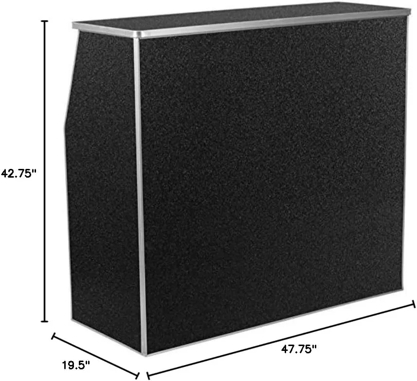 Flash Furniture 4' Folding Portable Event Bar with Top and Middle Shelves, Mobile Laminate Foldable Bar for Parties and Events, Black Marble