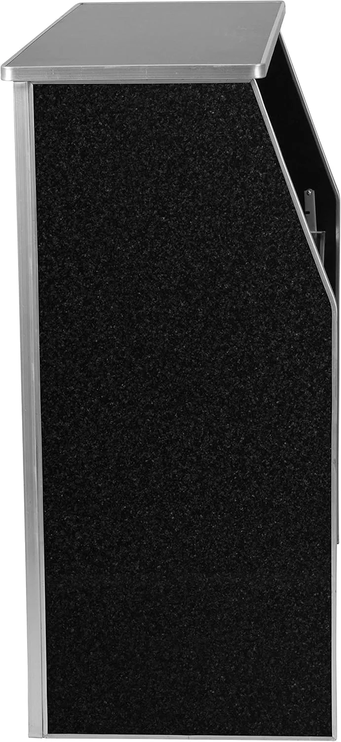 Flash Furniture 4' Folding Portable Event Bar with Top and Middle Shelves, Mobile Laminate Foldable Bar for Parties and Events, Black Marble