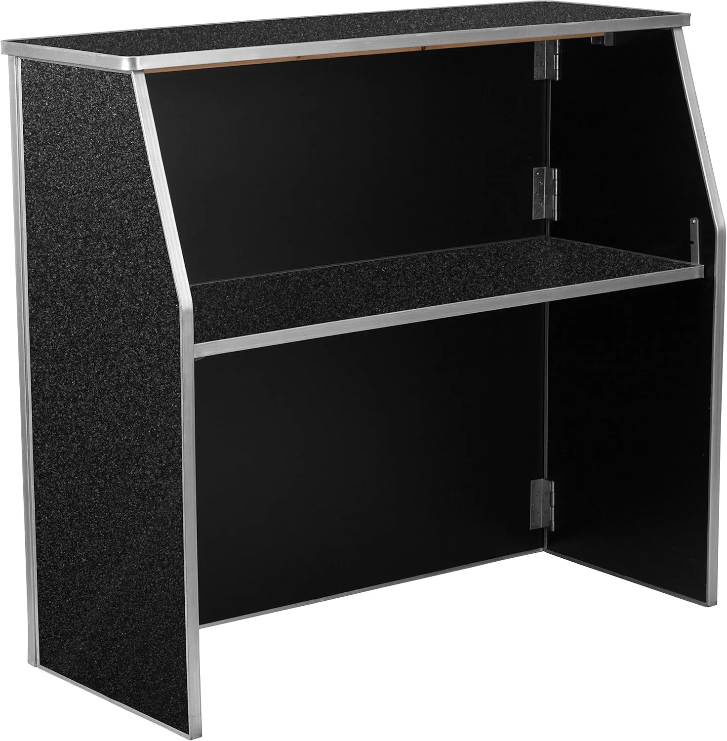 Flash Furniture 4' Folding Portable Event Bar with Top and Middle Shelves, Mobile Laminate Foldable Bar for Parties and Events, Black Marble