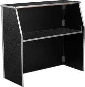 Flash Furniture 4' Folding Portable Event Bar with Top and Middle Shelves, Mobile Laminate Foldable Bar for Parties and Events, Black Marble