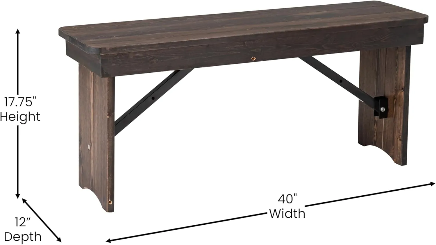 Flash Furniture HERCULES 40" x 12" Folding Farm Bench, Solid Pine Entryway Bench in Mahogany