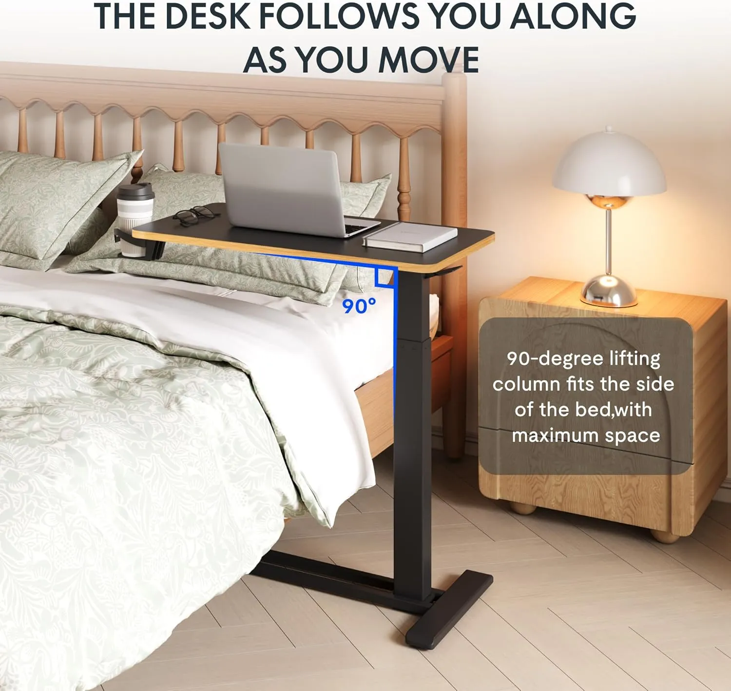 FLEXISPOT Mobile Standing Desk with Wheels Pneumatic Laptop Desk Rolling Computer Cart Movable Height Adjustable Small Sit Stand Desk Computer Workstations Home Use（27.6" W x 15.7" D, Black Maple