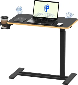 FLEXISPOT Mobile Standing Desk with Wheels Pneumatic Laptop Desk Rolling Computer Cart Movable Height Adjustable Small Sit Stand Desk Computer Workstations Home Use（27.6" W x 15.7" D, Black Maple