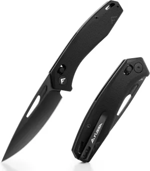 FLISSA Folding Pocket Knife, EDC Knife with Axis Lock, 3.5 inch D2 Steel Blade, G10 Handle and Deep-carry Pocket Clip for Camping, Hiking, Outdoors and Daily Use(Black)