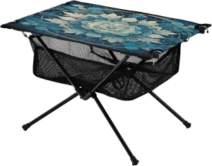 Flower Mandala Blue Portable Folding Camping Table, Compact Lightweight Beach Table with Carrying Bag for Outdoor Picnics, BBQs, Camp