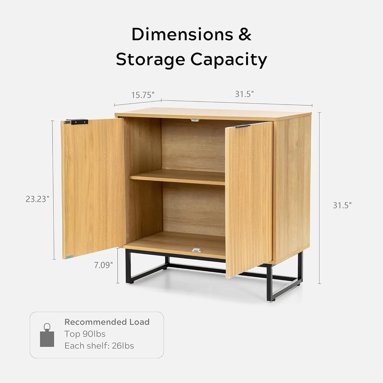Fluted Storage Cabinet Set of 2, Sideboard Buffet Modern Accent Cabinet With Adjustable Shelves, Credenza, Console Table for Living Room Entryway, Natural Oak