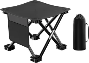 Folding Camp Stool, Portable Camping Stool with Storage Bag, Foldable Camping Chairs Camping Seat Stable Structure and Strong Load-Bearing, Suitable for Camping, Hiking, Fishing Black D