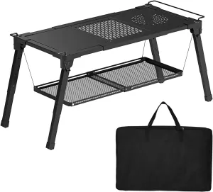 Folding Camping Table Portable, Sturdy Extended Outdoor Table for Camping, Height and Width Adjustable IGT Camping Tables with Carry Bag for Outside, Picnicing, Fishing, Patio, Garden, Black
