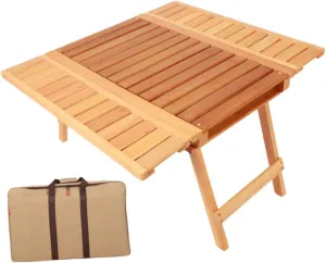 Folding Camping Table, Wood Outdoor Table Multifunctional Easy to Install Camp Table Beach Table for Travel Hiking Backyard