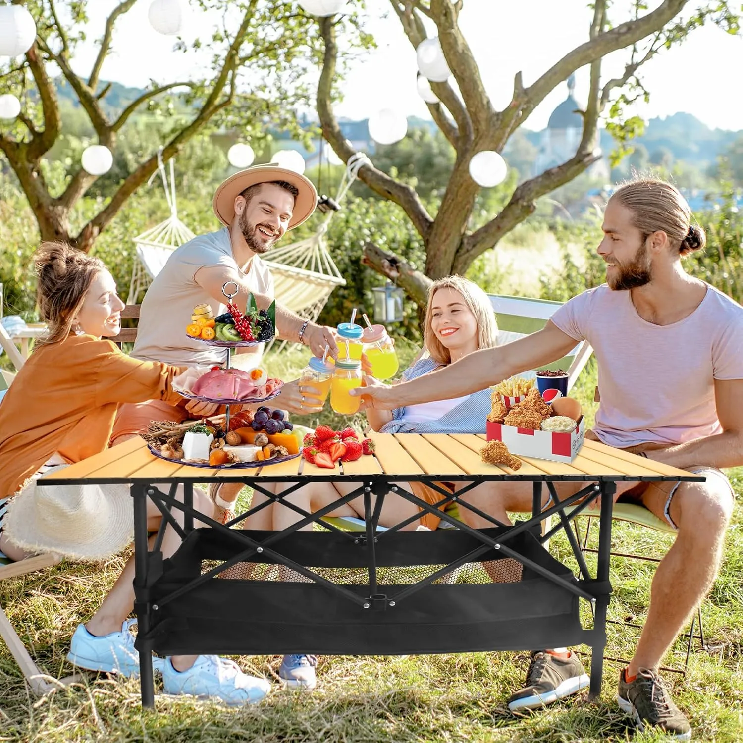 Folding Camping Tables that Fold Up Lightweight,Aluminum Roll Up Camping Table for 4-6 Person Camp Table with Large Storage and Carrying Bag for Outdoor, Picnic, Backyards, BBQ, Beach, 220 Lbs